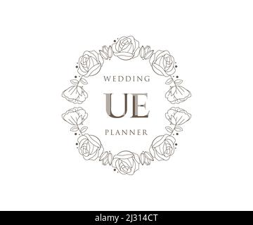 UE initiales lettre mariage monogramme logos collection, dessin à la main moderne minimaliste et modèles floraux pour cartes d'invitation, Save the Date, élégant Illustration de Vecteur