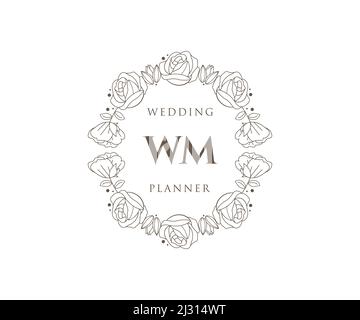 WM initiales lettre mariage monogramme logos collection, dessin à la main moderne minimaliste et modèles floraux pour cartes d'invitation, Save the Date, élégant Illustration de Vecteur