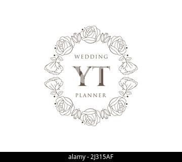 YT initiales lettre mariage monogramme logos collection, dessin à la main moderne minimaliste et modèles floraux pour cartes d'invitation, Save the Date, élégant Illustration de Vecteur