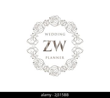 ZW initiales lettre mariage monogramme logos collection, dessin à la main moderne minimaliste et modèles floraux pour cartes d'invitation, Save the Date, élégant Illustration de Vecteur