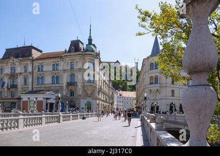 Ljubljana; Tromstovje; Presernov Trg; Stritarjeva, point de vue de la région de Banque D'Images