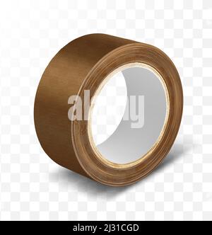 Ruban adhésif brun à rouleau illustration vectorielle réaliste isolée sur fond transparent. Fournitures de bureau et de ménage, construction de sellotape Illustration de Vecteur