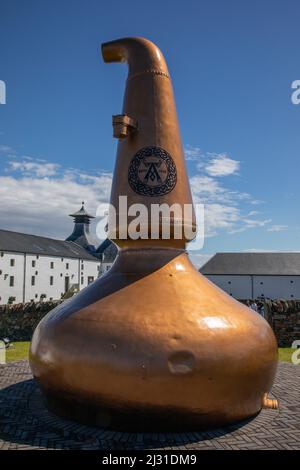 Distillerie de whisky Ardbeg, Still, Gooseneck, Décoration, Islay, Écosse Royaume-Uni Banque D'Images