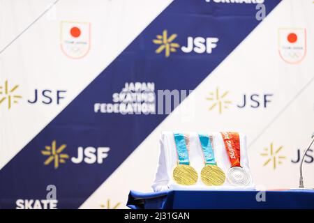 Tokyo, Japon. 5th avril 2022. Vue générale Patinage de vitesse : le patineur de vitesse japonais Nana Takagi assiste à une conférence de presse et annonce sa retraite à Tokyo, Japon . Credit: AFLO SPORT/Alay Live News Banque D'Images