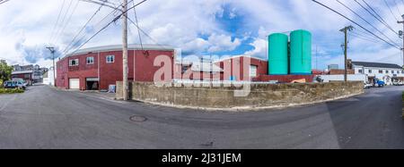 GLOUCESTER, États-Unis - SEP 14, 2017: Grandes halls dans la zone portuaire pour l'industrie de la pêche au homard à Gloucester, États-Unis. Banque D'Images