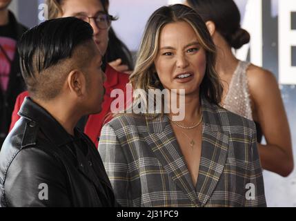 Los Angeles, États-Unis. 04th avril 2022. Jamie Chung arrive à la première AMBULANCE de Los Angeles qui s'est tenue à l'Academy Museum of Motion Pictures à Los Angeles, CA, le lundi 4 avril 2022. (Photo par Sthanlee B. Mirador/Sipa USA) crédit: SIPA USA/Alay Live News Banque D'Images