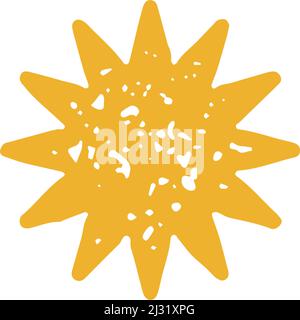 Symbole jaune arrondi minimaliste de vacances d'été grunge texture vector illustration. Oursin monochrome avec aiguilles ou soleil éclatant avec r Illustration de Vecteur