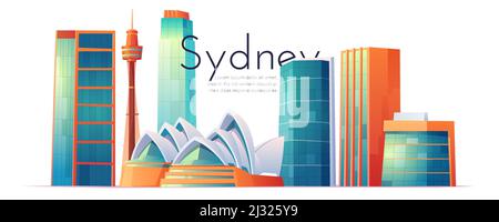 12 FÉVRIER 2020. Illustration vectorielle des sites de Sydney, horizon de la ville avec bannière Opéra, bâtiments mondialement connus, attraction touristique A. Illustration de Vecteur