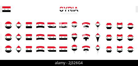 Grande collection de drapeaux de Syrie de formes et d'effets divers. Grand ensemble de drapeaux vectoriels. Illustration de Vecteur