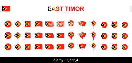 Grande collection de drapeaux du Timor oriental de formes et d'effets divers. Grand ensemble de drapeaux vectoriels. Illustration de Vecteur