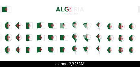 Grande collection de drapeaux algériens de formes et d'effets variés. Grand ensemble de drapeaux vectoriels. Illustration de Vecteur