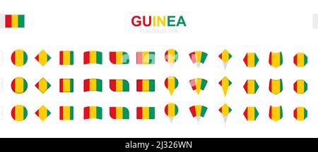 Grande collection de drapeaux de Guinée de formes et d'effets divers. Grand ensemble de drapeaux vectoriels. Illustration de Vecteur
