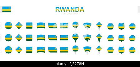 Grande collection de drapeaux rwandais de formes et d'effets divers. Grand ensemble de drapeaux vectoriels. Illustration de Vecteur