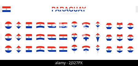 Grande collection de drapeaux du Paraguay de formes et d'effets divers. Grand ensemble de drapeaux vectoriels. Illustration de Vecteur