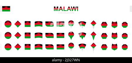 Grande collection de drapeaux du Malawi de formes et d'effets variés. Grand ensemble de drapeaux vectoriels. Illustration de Vecteur