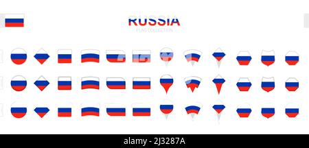 Grande collection de drapeaux de Russie de formes et d'effets divers. Grand ensemble de drapeaux vectoriels. Illustration de Vecteur
