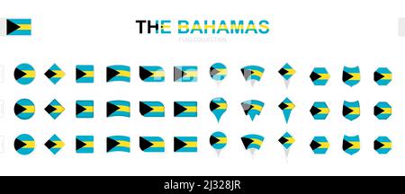 Grande collection de drapeaux des Bahamas de formes et d'effets divers. Grand ensemble de drapeaux vectoriels. Illustration de Vecteur