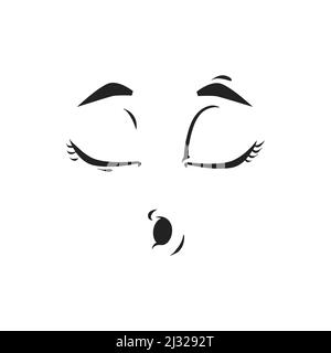 Sifflement de dessin animé ou visage endormi, vecteur emoji, drôle d'expression faciale avec les yeux fermés et la bouche légèrement ouverte. Sentiments de caractère, émotion isolée sur fond blanc Illustration de Vecteur