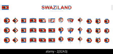 Grande collection de drapeaux du Swaziland de formes et d'effets variés. Grand ensemble de drapeaux vectoriels. Illustration de Vecteur