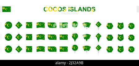 Grande collection de drapeaux des îles Cocos de formes et d'effets variés. Grand ensemble de drapeaux vectoriels. Illustration de Vecteur