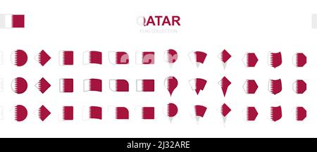 Grande collection de drapeaux du Qatar de formes et d'effets divers. Grand ensemble de drapeaux vectoriels. Illustration de Vecteur