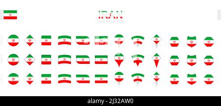 Grande collection de drapeaux iraniens de formes et d'effets variés. Grand ensemble de drapeaux vectoriels. Illustration de Vecteur