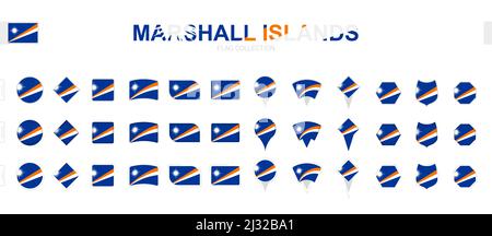 Grande collection de drapeaux des îles Marshall de formes et d'effets divers. Grand ensemble de drapeaux vectoriels. Illustration de Vecteur