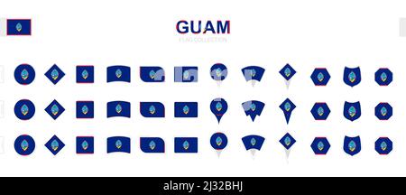 Grande collection de drapeaux de Guam de formes et d'effets divers. Grand ensemble de drapeaux vectoriels. Illustration de Vecteur