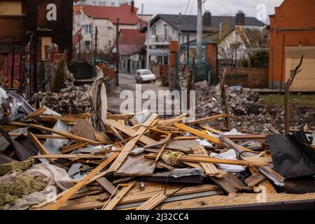 Bila Tserkva, région de Kyev Ukraine - 04.03.2022: Les conséquences d'une frappe aérienne, d'une attaque de missiles sur des bâtiments résidentiels de Bila Tserkva. Russe Banque D'Images