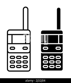 Icône linéaire, station de radio pour rester en contact. Talkie-walkie sans fil du gardien de sécurité, soldat. Vecteur noir et blanc simple isolé sur fond blanc Illustration de Vecteur