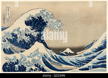 Sous la vague au large de Kanagawa (Kanagawa oki nami ura), également connue sous le nom de la Grande vague, de la série trente-six vues du Mont Fuji (Fugaku Sanjūrokkei). Katsushika Hokusai. 1830/33. Banque D'Images
