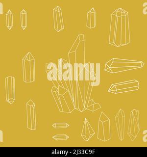 Ensemble d'icônes minimaliste d'illustration vectorielle cristal. Signes linéaires de Trésor gemme. Icônes minérales, diamants, quartz simples isolées sur l'or Illustration de Vecteur