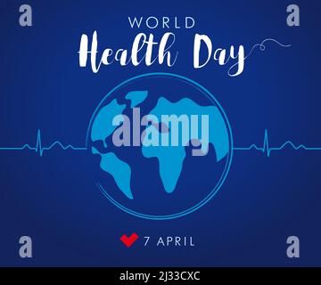 Journée mondiale de la Santé, bannière bleue de la planète. Globe and normal Puls trace, concept pour le 7 avril, Journée de la santé Illustration de Vecteur