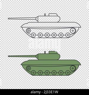 Icône de cuve isolée sur fond transparent. Concept de logo Tank. Transport de combat avec arme. Illustration vectorielle Illustration de Vecteur