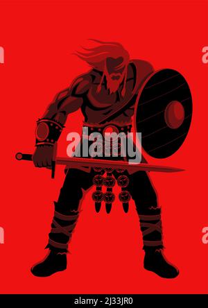 Illustration vectorielle plate simple d'un Viking avec épée et bouclier Illustration de Vecteur