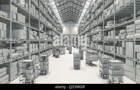 illustration du rendu de l'entrepôt automatisé 3d en mode filaire Banque D'Images