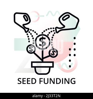 Icône de financement de semences sur fond abstrait du jeu de démarrage, illustration vectorielle de ligne moderne modifiable, pour la conception graphique et Web Illustration de Vecteur