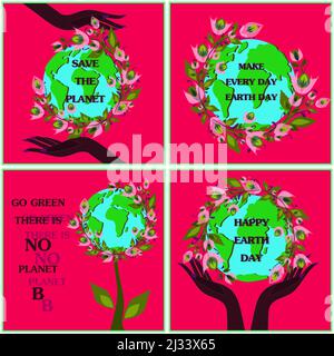 Jour de la Terre. Journée internationale de la Terre mère. Problèmes environnementaux et protection de l'environnement. Mains noires tenant le globe. Illustration vectorielle. C Illustration de Vecteur