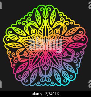 Motif oriental circulaire brillant sur fond noir. Mandala décoratif sous forme de fleur. Arabesque, ornement circulaire. Illustration vectorielle. Illustration de Vecteur