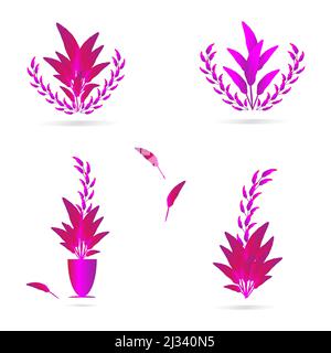 Fleur en pot vase feuilles violettes couronne abstrait arrière-plan art graphique design motif illustration vectorielle Illustration de Vecteur