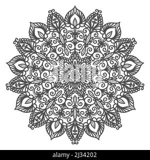 Motif vectoriel décoratif mandala. Motif rond oriental en forme de fleur. Illustration monochrome en forme de zentangle. Mandala pour la coloration Illustration de Vecteur