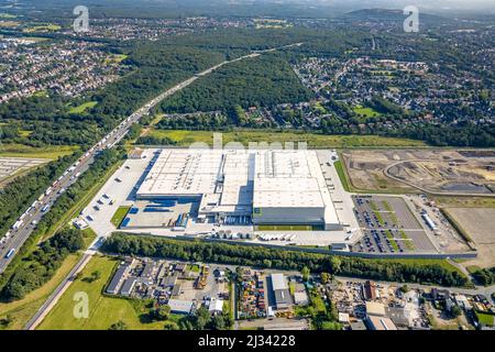 Photographie aérienne, Edeka central warehouse Oberhausen avec flow Land dans le district de Schwarze Heide à Oberhausen, région de la Ruhr, Rhénanie-du-Nord-Westphalie Banque D'Images