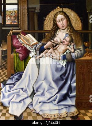 La Vierge et l'enfant devant un écran de Firescreen par un disciple de Robert Campin (c. 1375- 1444), huile avec tempera d'oeuf sur chêne avec additions de noyer, c. 1440 Banque D'Images