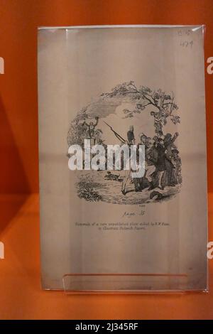 L'art des papiers Pickwick révèle les histoires derrière le roman qui a commencé la carrière littéraire de Charles Dickens et l'a mis sur le chemin de la renommée . Explorer l'art qui a contribué au succès immédiat du roman , l'exposition présente une richesse d'illustrations originales , y compris l'oeuvre de l'artiste qui a été à l'origine du roman , mais qui est mort avant qu'il ne soit entièrement publié . Banque D'Images