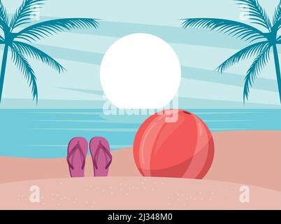 plage avec ballon et sandales Illustration de Vecteur
