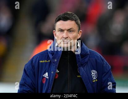 Sheffield, Angleterre, le 5th avril 2022. Paul Heckingbottom, directeur de Sheffield Utd lors du match de championnat Sky Bet à Bramall Lane, Sheffield. Le crédit photo devrait se lire: Andrew Yates / Sportimage Banque D'Images