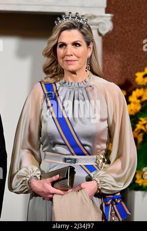 Amsterdam, Niederlande. 05th avril 2022. Queen Maxima des pays-Bas au Palais Royal d'Amsterdam, le 05 avril 2022, pour la photo officielle et le banquet d'État, sur les 1st d'une visite d'État de 2 jours de l'Inde aux pays-Bas Credit: Albert Nieboer/Netherlands OUT/point de vue OUT/dpa/Alay Live News Banque D'Images
