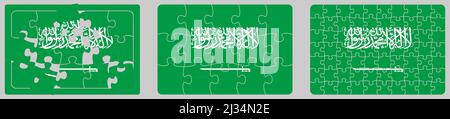Drapeau du royaume d'Arabie Saoudite composé de pièces de puzzle, différentes versions Illustration de Vecteur