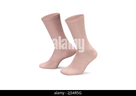 Paire de chaussettes en coton rose isolées sur du blanc. Ensemble de chaussettes courtes pour le sport comme maquette et étiquette pour la publicité, le logo, la marque Banque D'Images