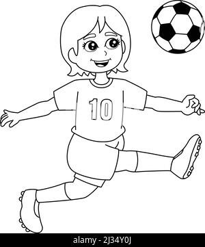 Fille jouant Soccer coloriage page isolé Illustration de Vecteur